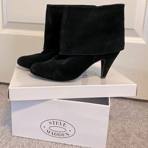 Steve Madden size 7 black suede fold-over bootie heels, lightly worn